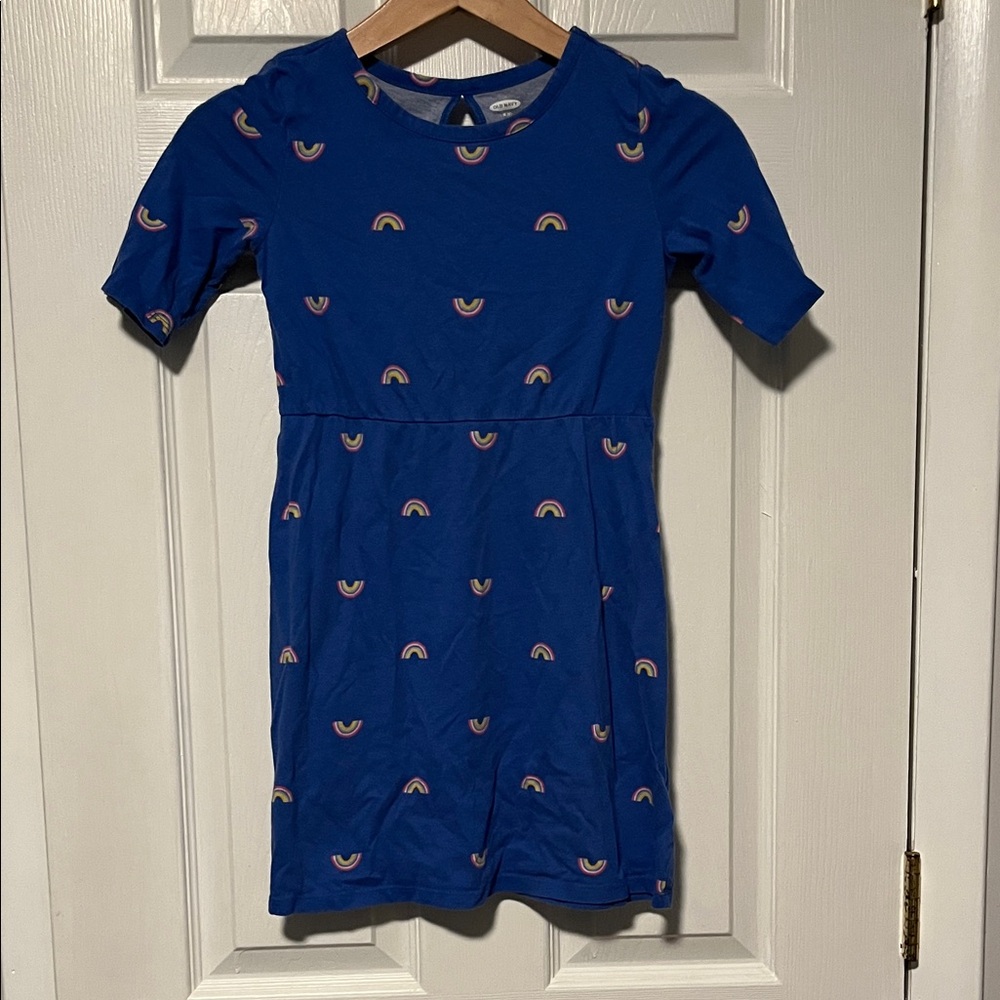 Old Navy Royal Blue Short Sleeve Rainbow Print Dress